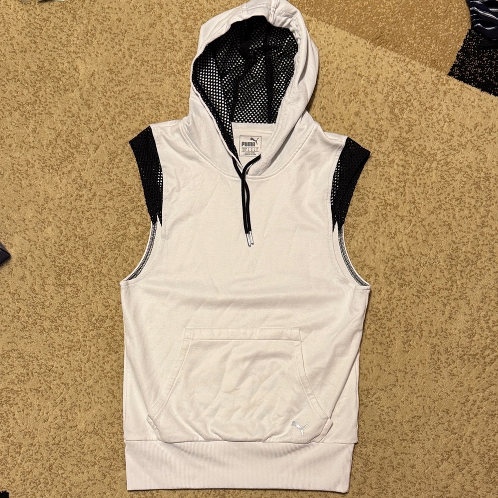 Puma White and Black Sleeveless Hoodie